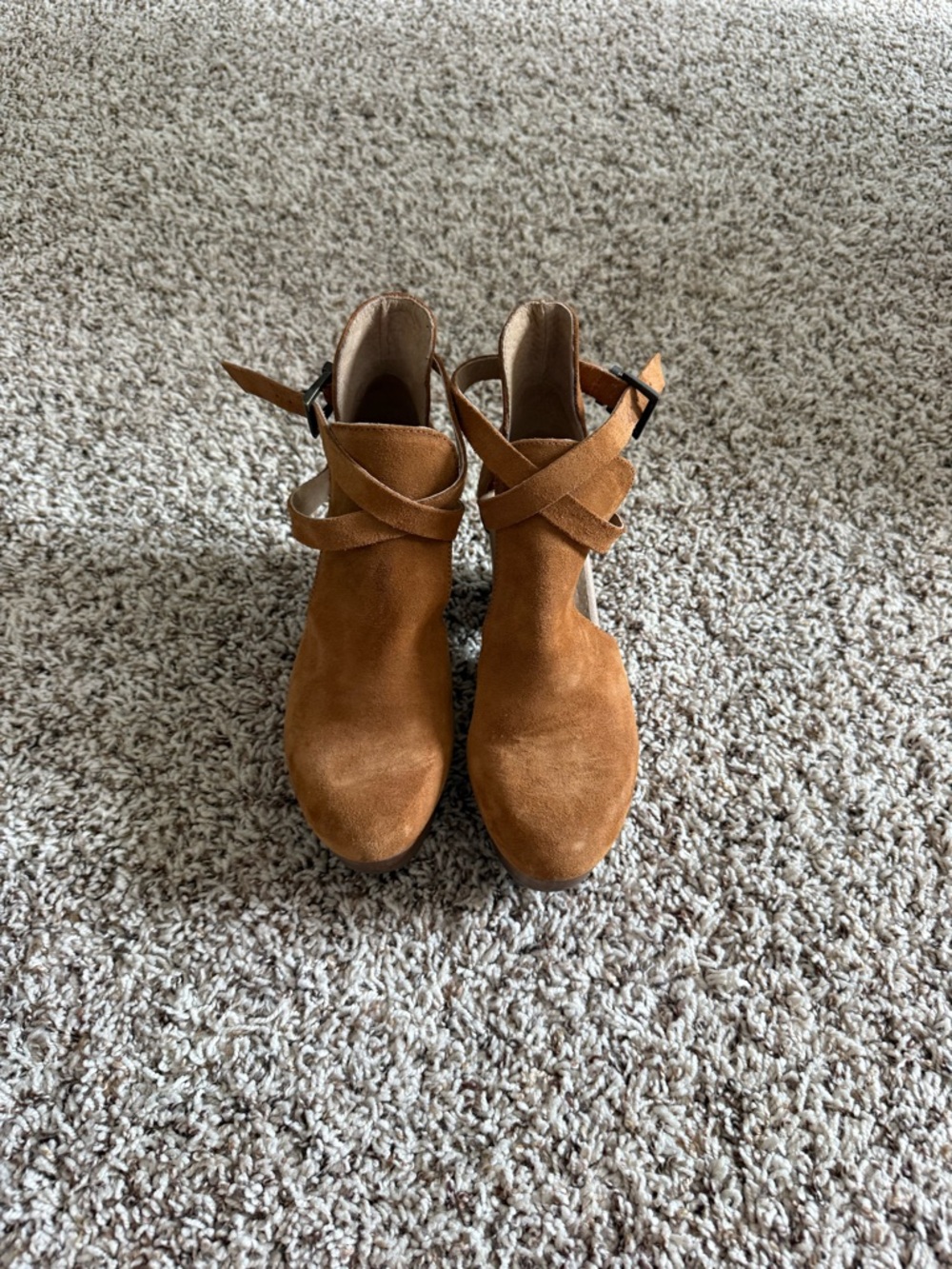 Free People Cognac Suede Ankle Booties with Wrap Strap